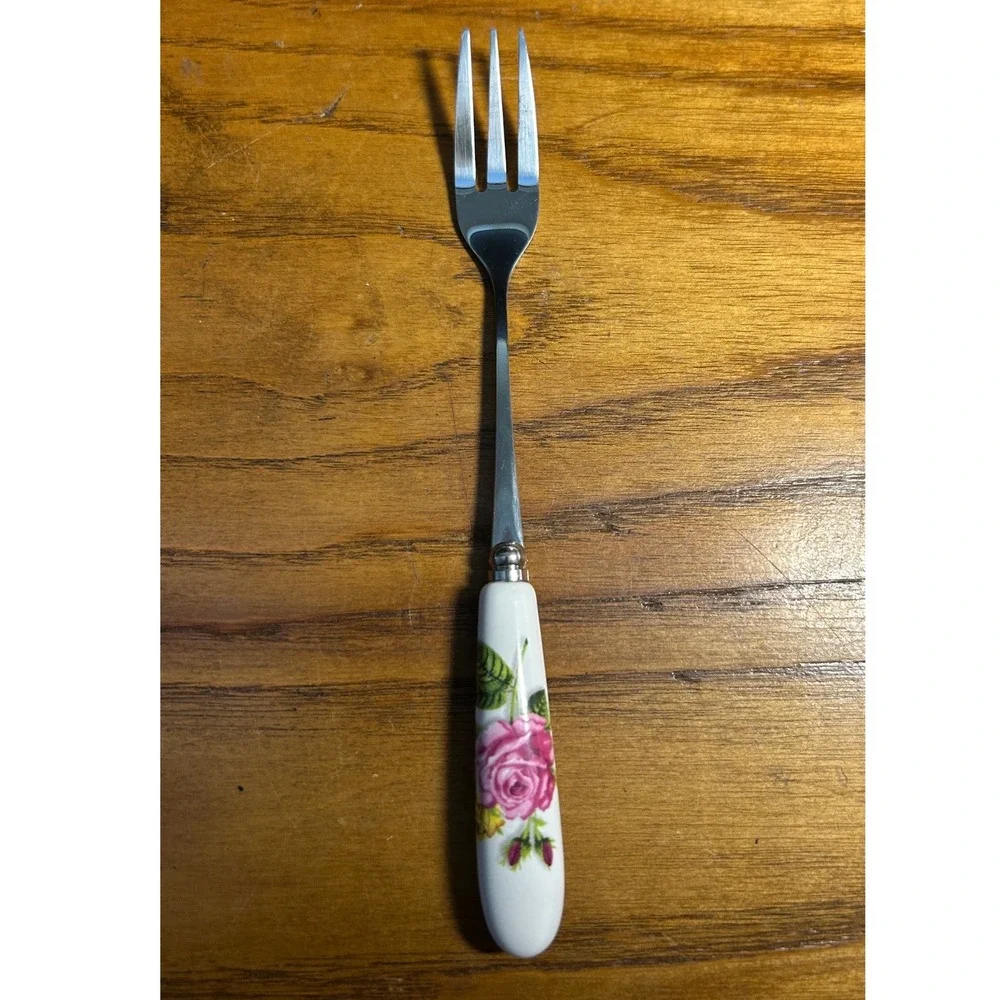 $50.43 8 Stainless 18/10 Tea Spoons & fork Dessert Spoons Floral Design Ceramic